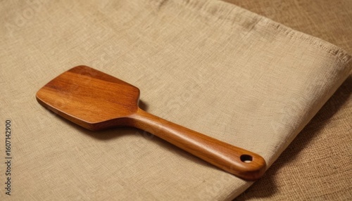 Wooden Spatula Set on Linen Napkin with Ribbon. 3