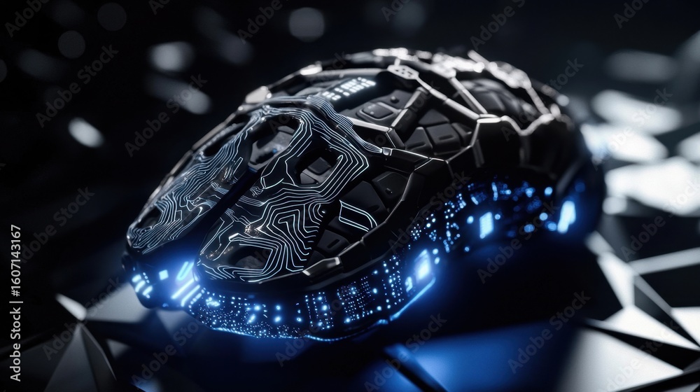 Fototapeta premium Futuristic Black Device with Circuit Patterns and Glowing Lights