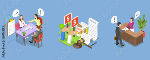3D Isometric Flat Vector Illustration of Finance Calculation, Bank Services For Business