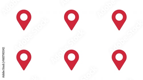 Animated red map icons with white background and no background.