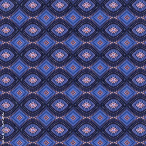 Seamless geometric diamond pattern in shades of indigo and lavender, ideal for textile, digital, or graphic projects with a sense of symmetry and structure.