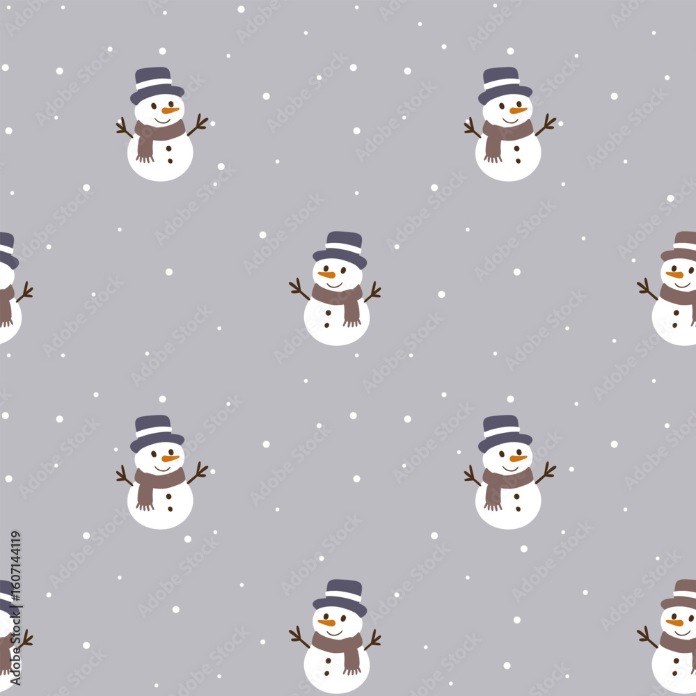Naklejka premium Seamless Christmas print with snowman and snowflakes