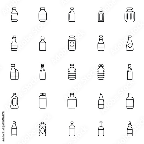 Set of bottles with carbonated soft drinks. Refreshing sweet water. Beautiful colored drinks in a supermarket. Vector illustration