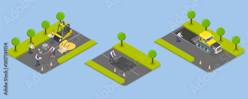 3D Isometric Flat Vector Illustration of Rout Under Construction, Set For Road Maintenance And Repair Concept