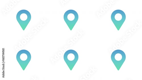 Animated blue gradient map icons with white background and no background
