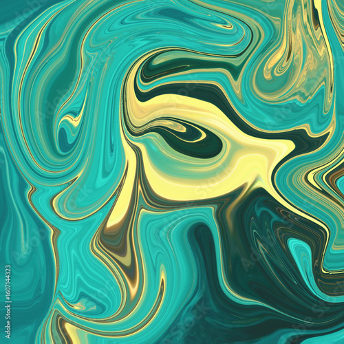Surreal abstract swirl in turquoise and yellow with fluid motion and dreamlike expression, evoking a flowing artistic, vibrant, and emotional visual experience.
