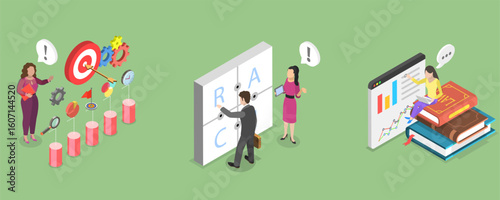3D Isometric Flat Vector Illustration of Key Performance Indicators, Abstract Concepts Of Measuring Success
