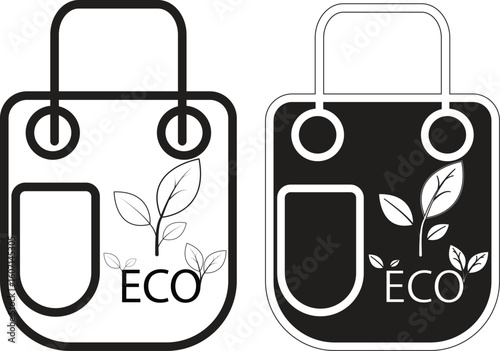 Eco-friendly shopping bag icon with dual handles and ECO text, reusable tote illustration for sustainable lifestyle with transparent background