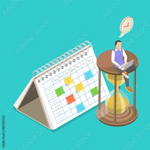 3D Isometric Flat Vector Illustration of Business and Organization, Concept Of Time Management And Planning In Scheduling For Effective Efficiency