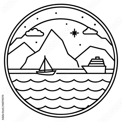 Arctic Ocean line art vector