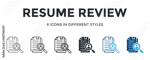 Resume Review Icon In Different Style Vector Illustration. Designed In Thin Line, Regular Line, Bold Line, Glyph, Color Line, And Color Glyph Style Can Be Used For Web