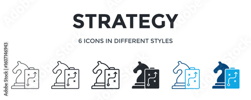 Strategy Icon In Different Style Vector Illustration. Designed In Thin Line, Regular Line, Bold Line, Glyph, Color Line, And Color Glyph Style Can Be Used For Web