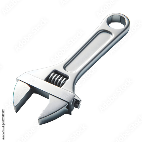 Adjustable wrench on transparent background