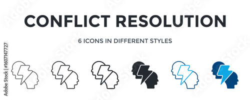 Conflict Resolution Icon In Different Style Vector Illustration. Designed In Thin Line, Regular Line, Bold Line, Glyph, Color Line, And Color Glyph Style Can Be Used For Web