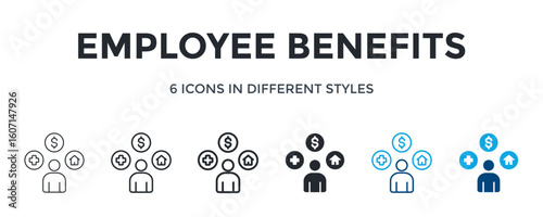 Employee Benefits Icon In Different Style Vector Illustration. Designed In Thin Line, Regular Line, Bold Line, Glyph, Color Line, And Color Glyph Style Can Be Used For Web