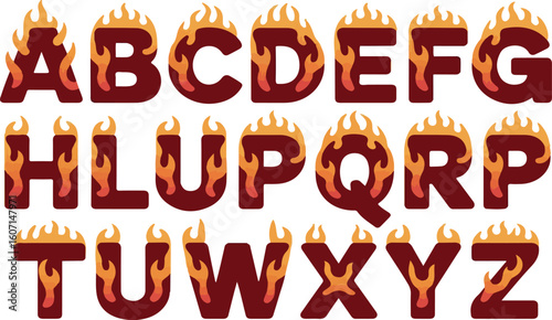 Fiery alphabet letters with flames fire burning