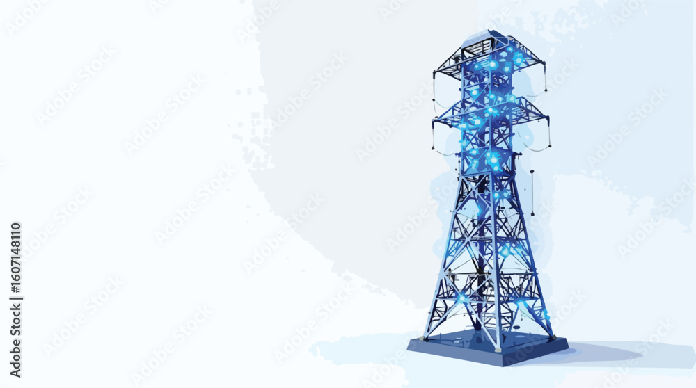 Obraz premium Futuristic illustration of a power grid pylon with digital glowing lights and energy.