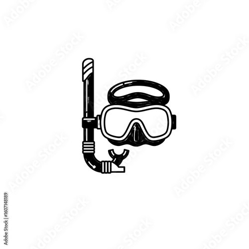 Vector illustration of snorkeling gear including a diving mask and snorkel tube.