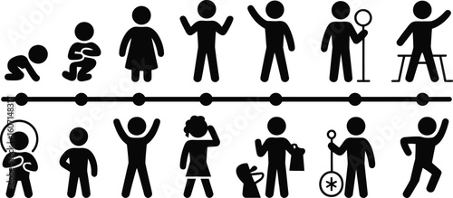 Human life cycle stages silhouette isolated on transparent background