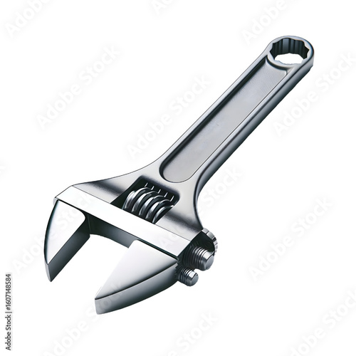 Adjustable wrench on transparent background