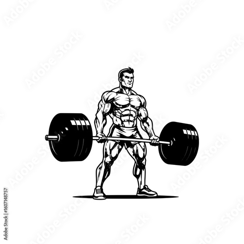 Strong cartoon man lifting a large barbell, representing bodybuilding and weight training.