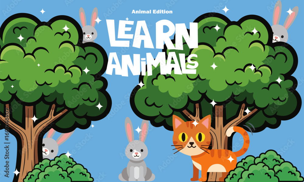 Fototapeta premium A bright and cheerful cartoon illustration designed for learning about animals. design for kids book cover