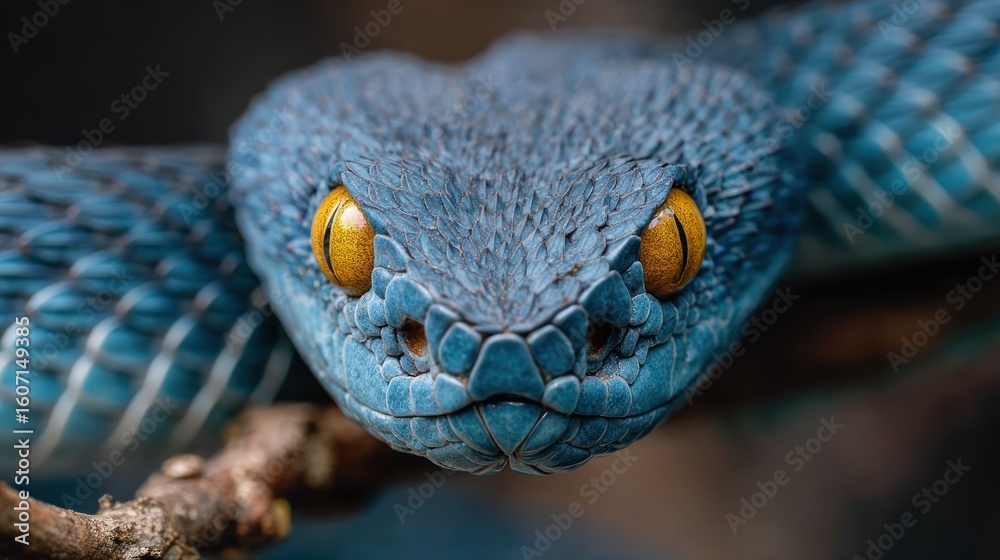 Fototapeta premium Vibrant blue snake head close up