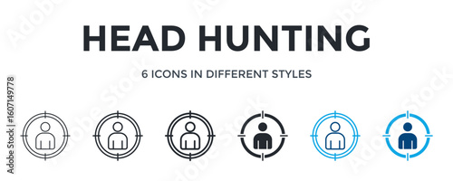 Head Hunting Icon In Different Style Vector Illustration. Designed In Thin Line, Regular Line, Bold Line, Glyph, Color Line, And Color Glyph Style Can Be Used For Web