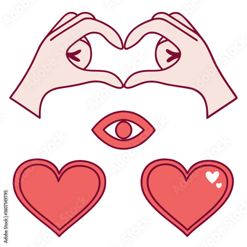 Hands forming heart eye and hearts love symbol