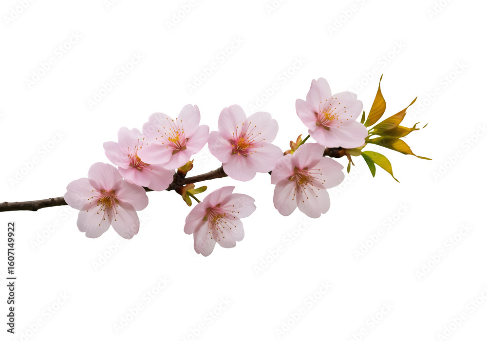 Naklejka premium Delicate pink cherry blossom branch isolated on transparent background