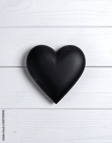 Black heart on white wooden planks