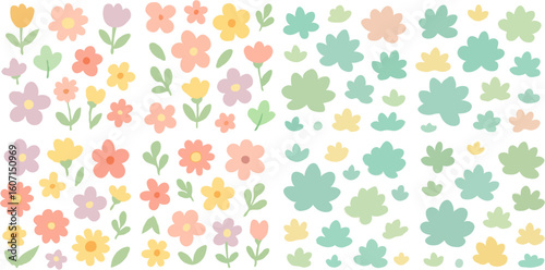Wallpaper Mural Pastel Flowers and Leaves Pattern Torontodigital.ca