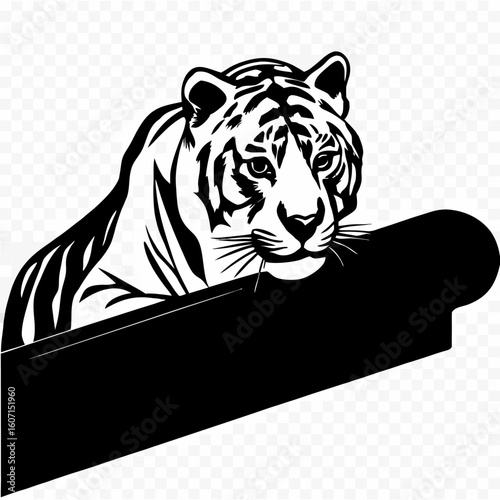 A powerful vector illustration of a wild tiger head, showcasing its feline grace and predatory nature, perfect for a striking logo or tattoo design