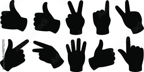 Collection of hand gestures silhouette isolated on transparent background