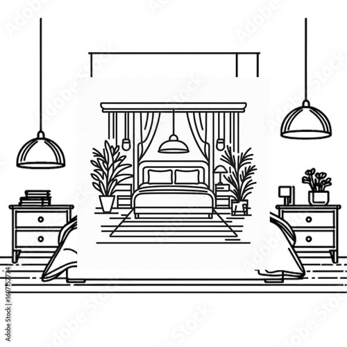 Modern bedroom design showcasing a cozy bed with stylish bedside tables and elegant lamps