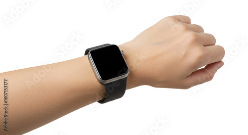Checking Time with Smartwatch on Wrist Over White Background