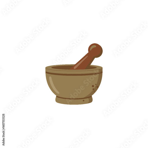 Simple illustration of a mortar and pestle used in traditional medicine and food preparation.