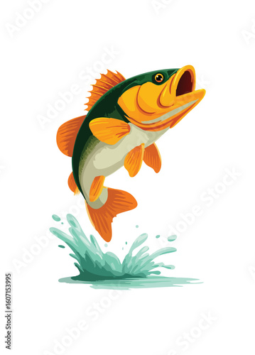 Illustration of a fish jumping out of the water with splash on a white background design art