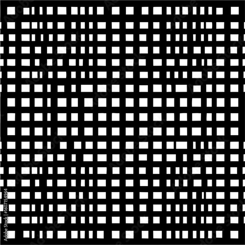 Black and white grid pattern with varying line thicknesses creating a woven appearance throughout the image