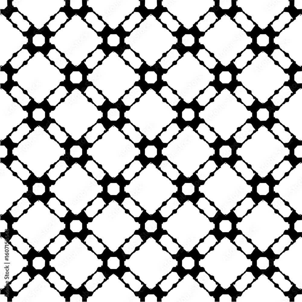 Fototapeta premium A repeating pattern of black squares connected by lines and circles on a white background design