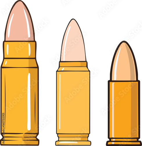 Three different sized bullets, side by side, against a white background.