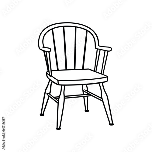 Vector Outline Illustration of Windsor Chair Isolated on White Background