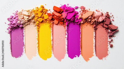 Colorful Powder Pigments Arranged in a Gradient Pattern on a White Background for Art and Beauty Projects