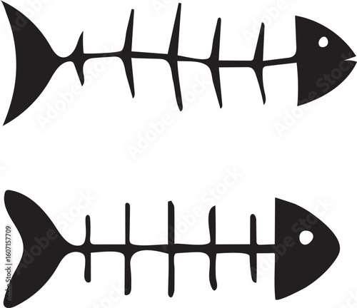 Stylized Fishbone Icons Two Black and White Drawings Simplistic Design of Aquatic Creature Remains for Artistic or Educational Purposes