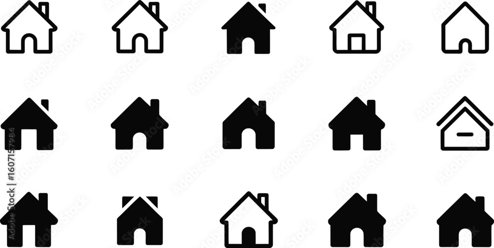 Fototapeta premium Collection of house icons silhouette isolated on transparent background