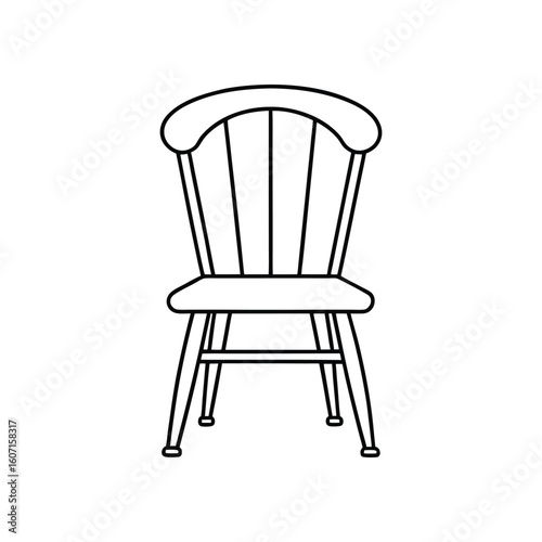 Vector Outline Illustration of Windsor Chair Isolated on White Background
