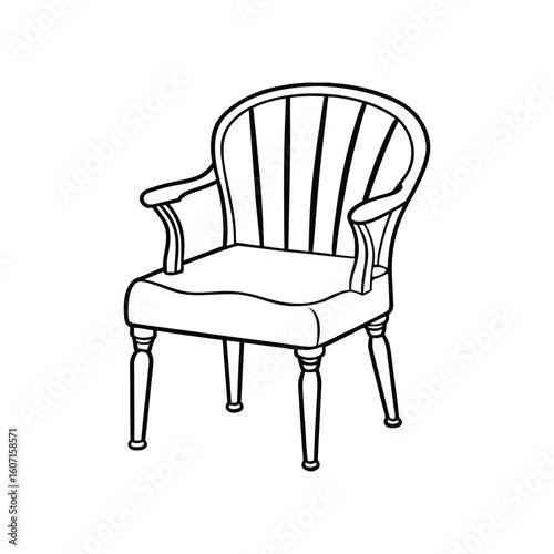Vector Outline Illustration of Windsor Chair Isolated on White Background