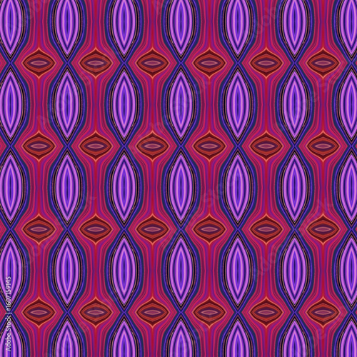 Seamless violet and red abstract pattern with symmetrical eye-like shapes. Ideal for backgrounds, prints, or digital design. Features bold, vibrant, and psychedelic energy.