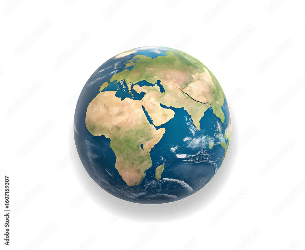 Fototapeta premium A green earth globe. 3D rendering isolated on white and transparent background. Plastic cartoon design. 