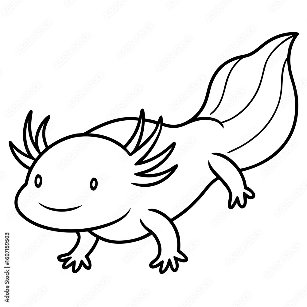 Fototapeta premium Axolotl Kawaii Line Art Vector